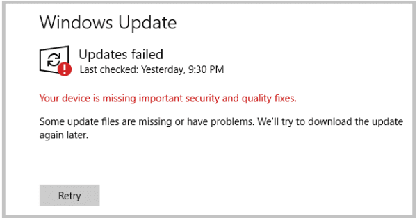 Windows 10: Device is Missing Important Updates