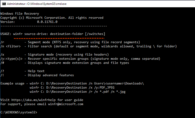 Windows file recovery command