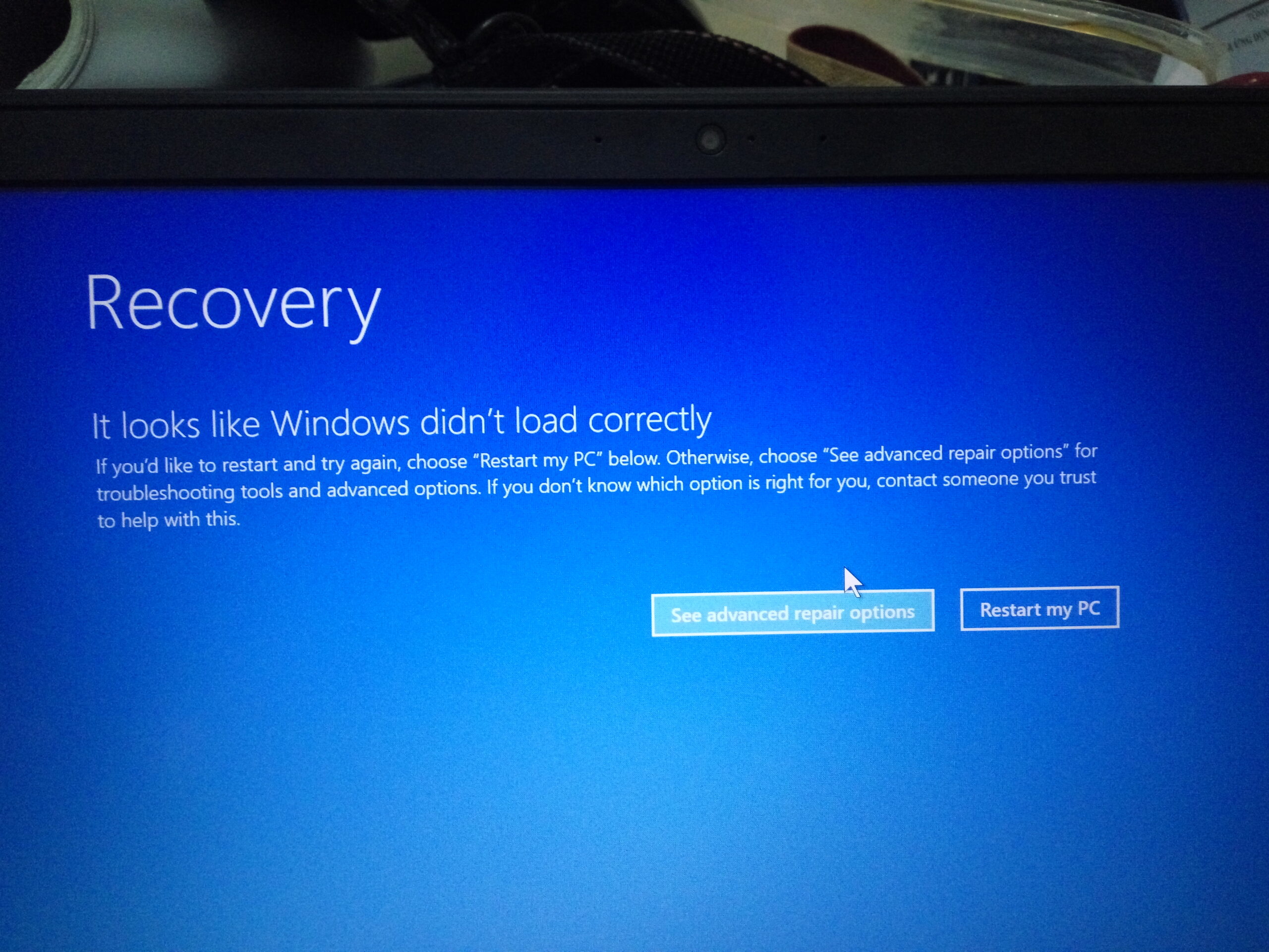 Sửa lỗi RECOVERY It looks like Windows didn't load correctly